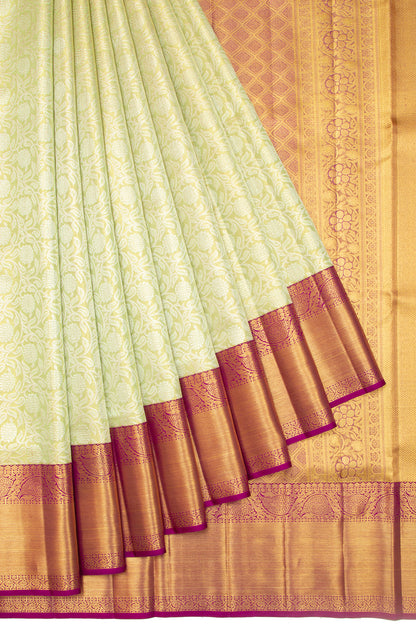 Kanchipuram Silk Tissue Jaal Pastel Green Saree