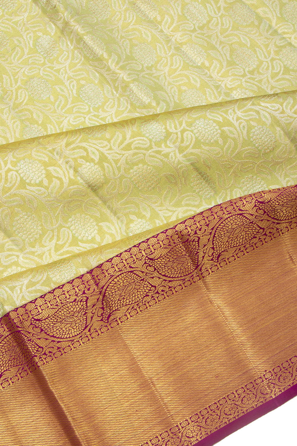 Kanchipuram Silk Tissue Jaal Pastel Green Saree