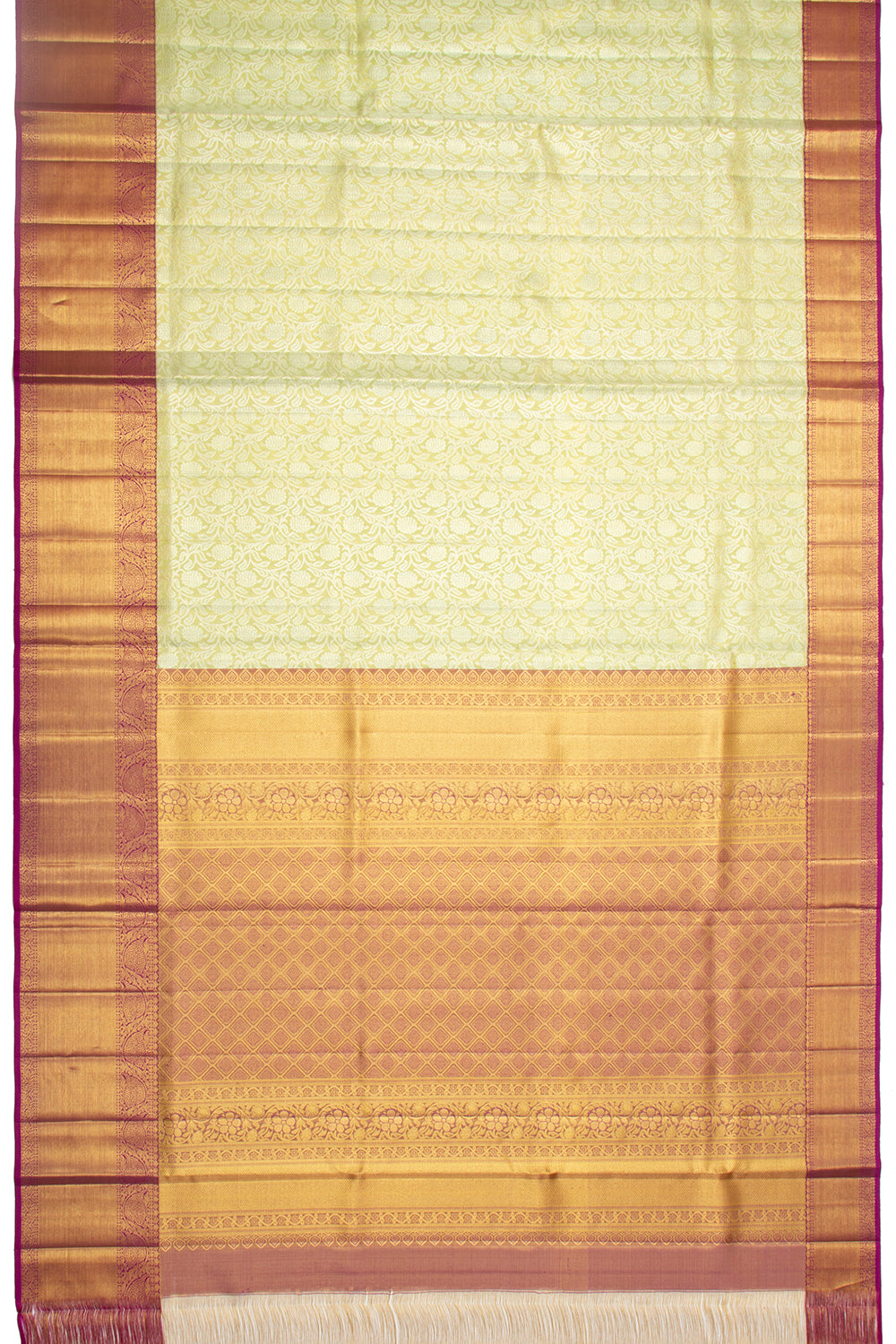 Kanchipuram Silk Tissue Jaal Pastel Green Saree