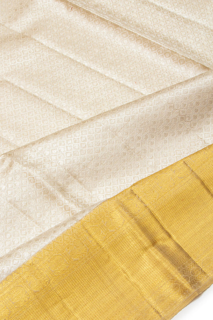Kanchipuram Silk Tissue Brocade Silver Saree