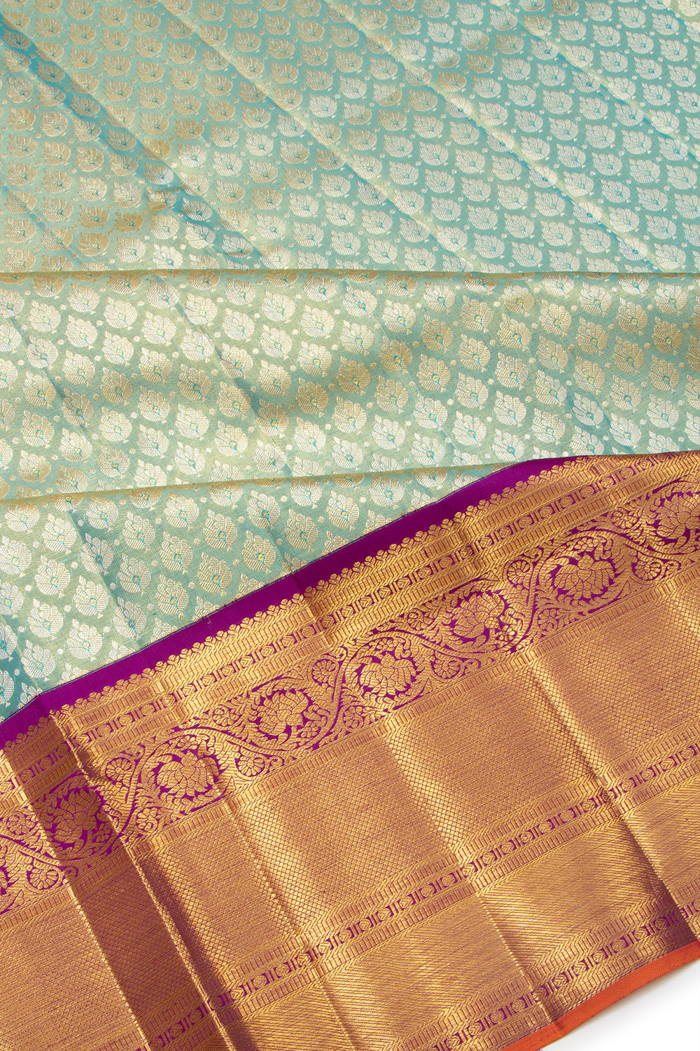Kanchipuram Silk Tissue Brocade Blue Saree
