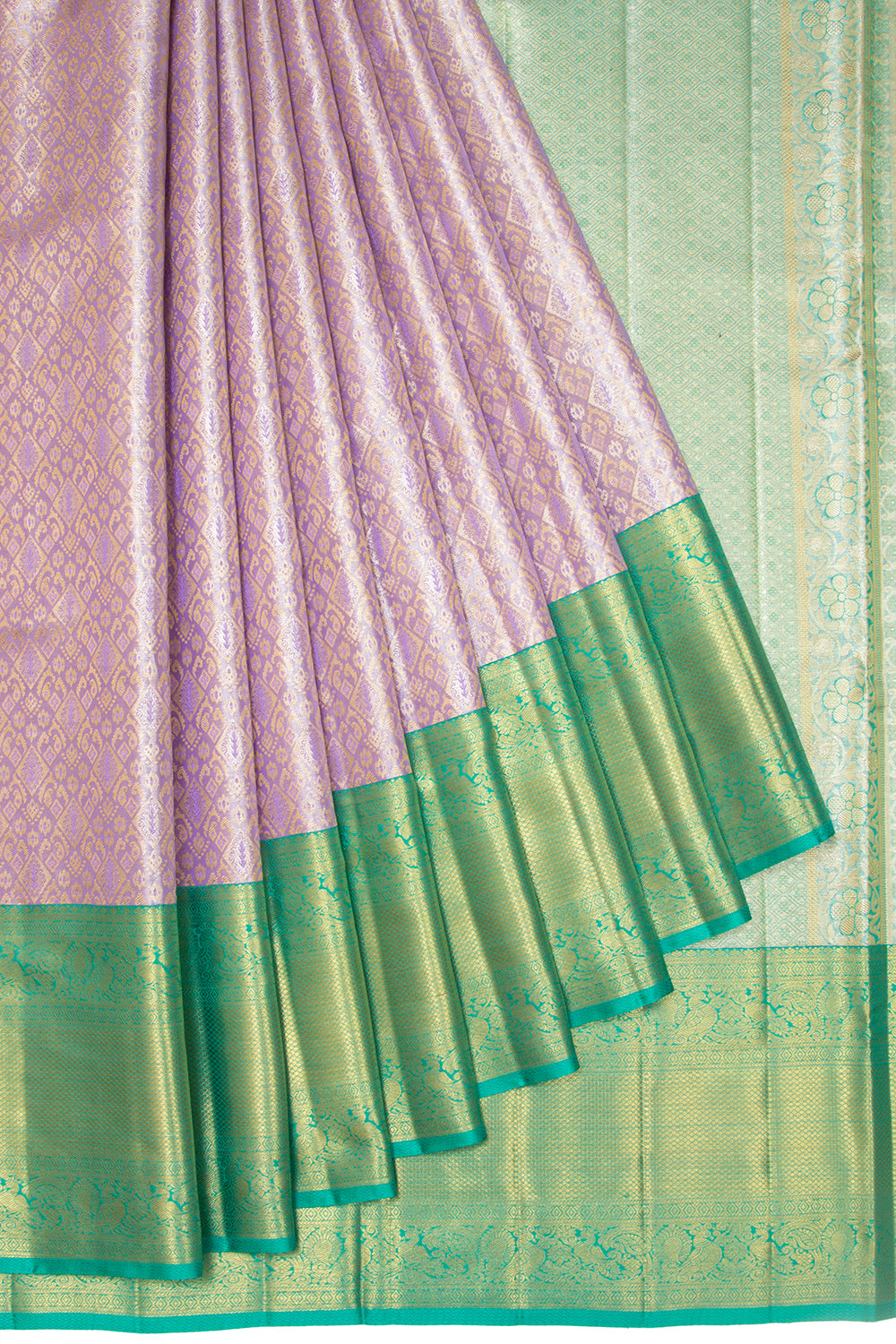 Kanchipuram Silk Tissue Brocade Lavender Saree