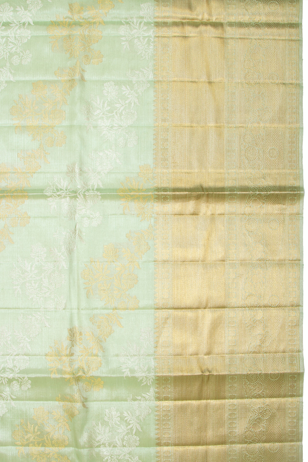 Kanchipuram Silk Tissue Jaal Pastel Green Saree