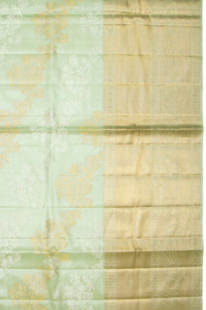 Kanchipuram Silk Tissue Jaal Pastel Green Saree