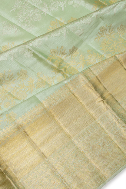 Kanchipuram Silk Tissue Jaal Pastel Green Saree
