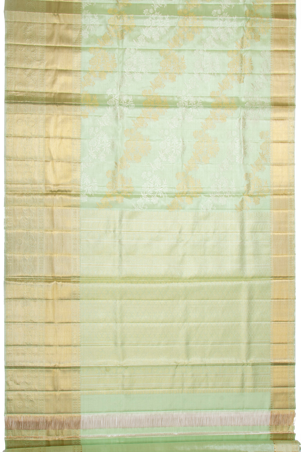 Kanchipuram Silk Tissue Jaal Pastel Green Saree