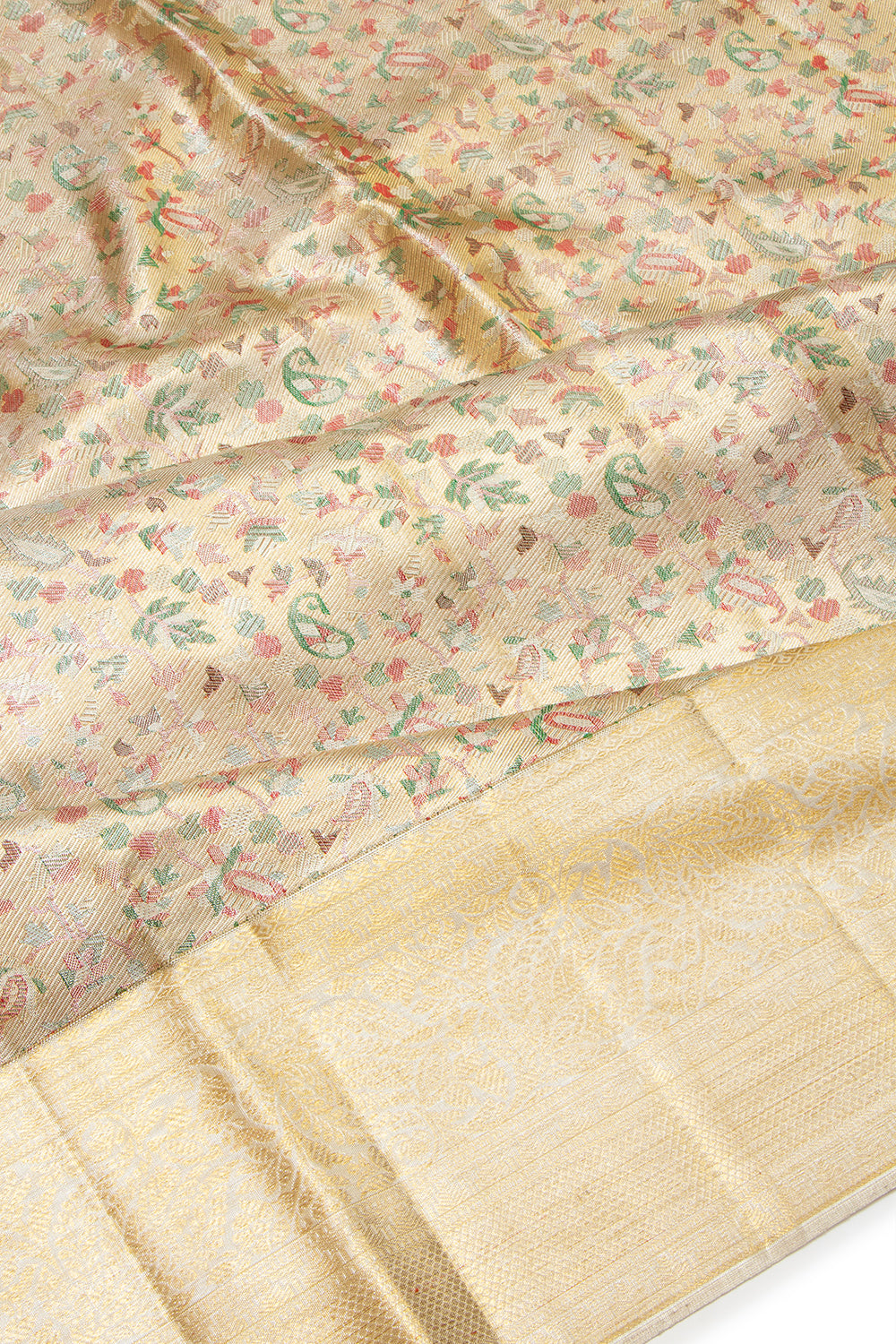 Kanchipuram Silk Tissue Brocade Gold Saree