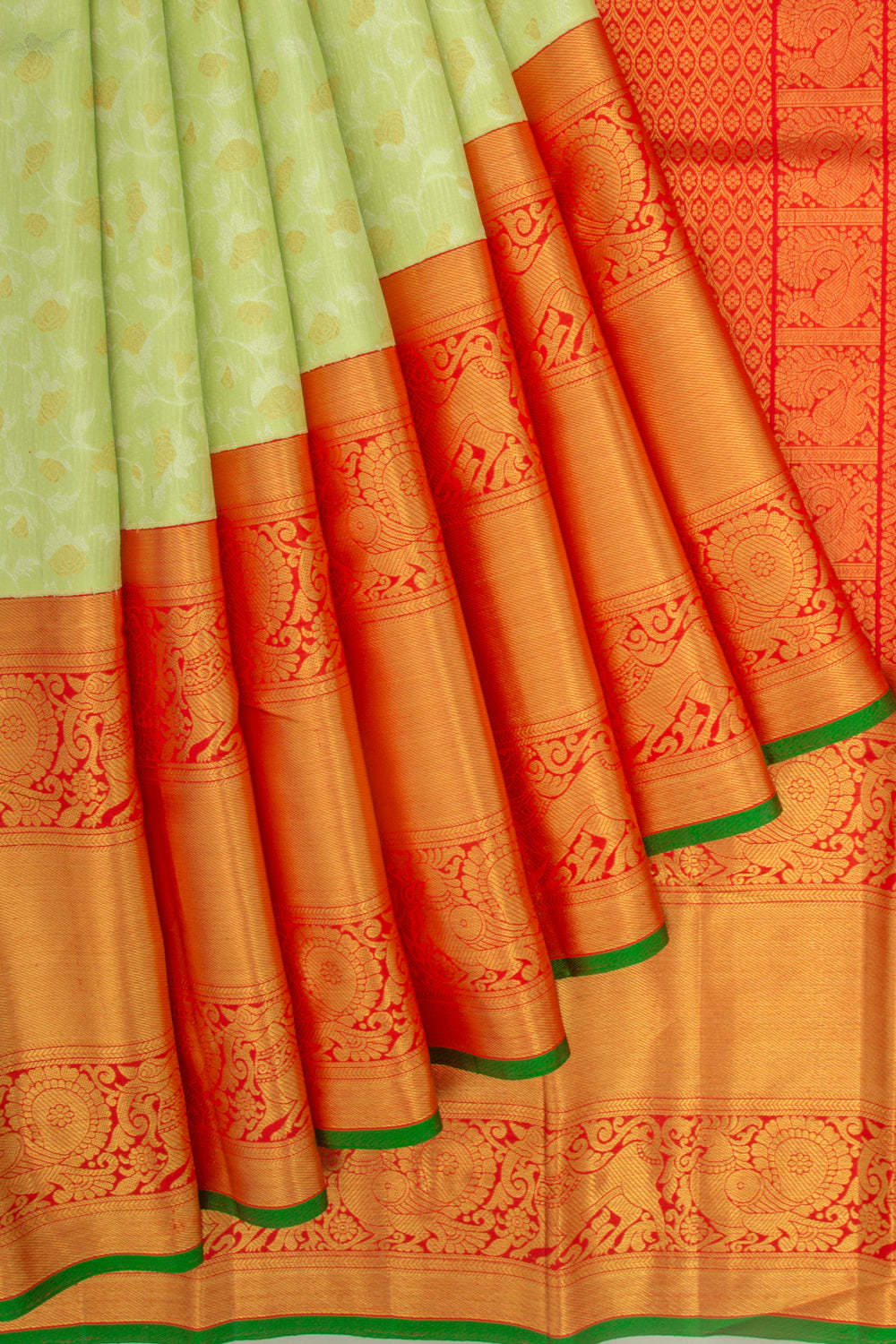 Kanchipuram Silk Jaal Pastel Green Saree