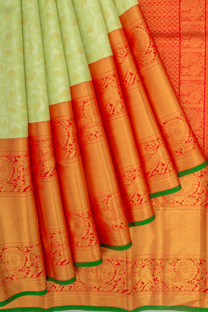 Kanchipuram Silk Jaal Pastel Green Saree