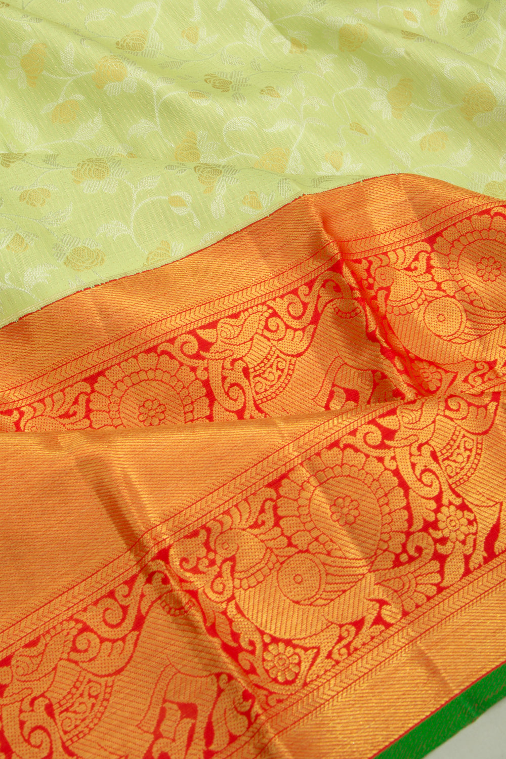 Kanchipuram Silk Jaal Pastel Green Saree