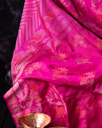 Banarasi Silk Jamdani Jaal Pink Saree