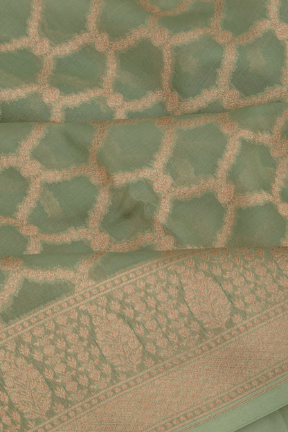 Organza Brocade Green Saree