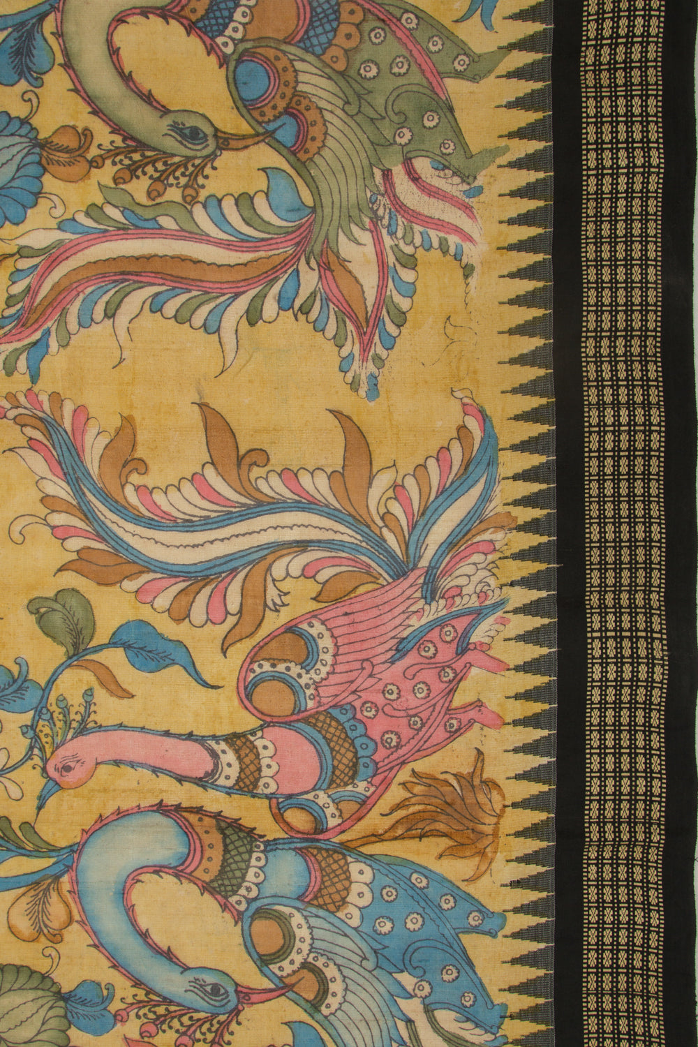 Tussar Kalamkari Handpainted Yellow Saree With Vidarbha Border