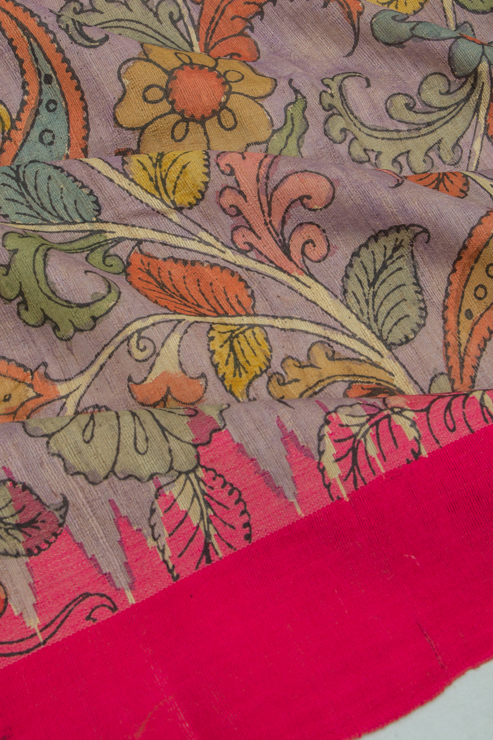 Tussar Kalamkari Handpainted Lilac Saree