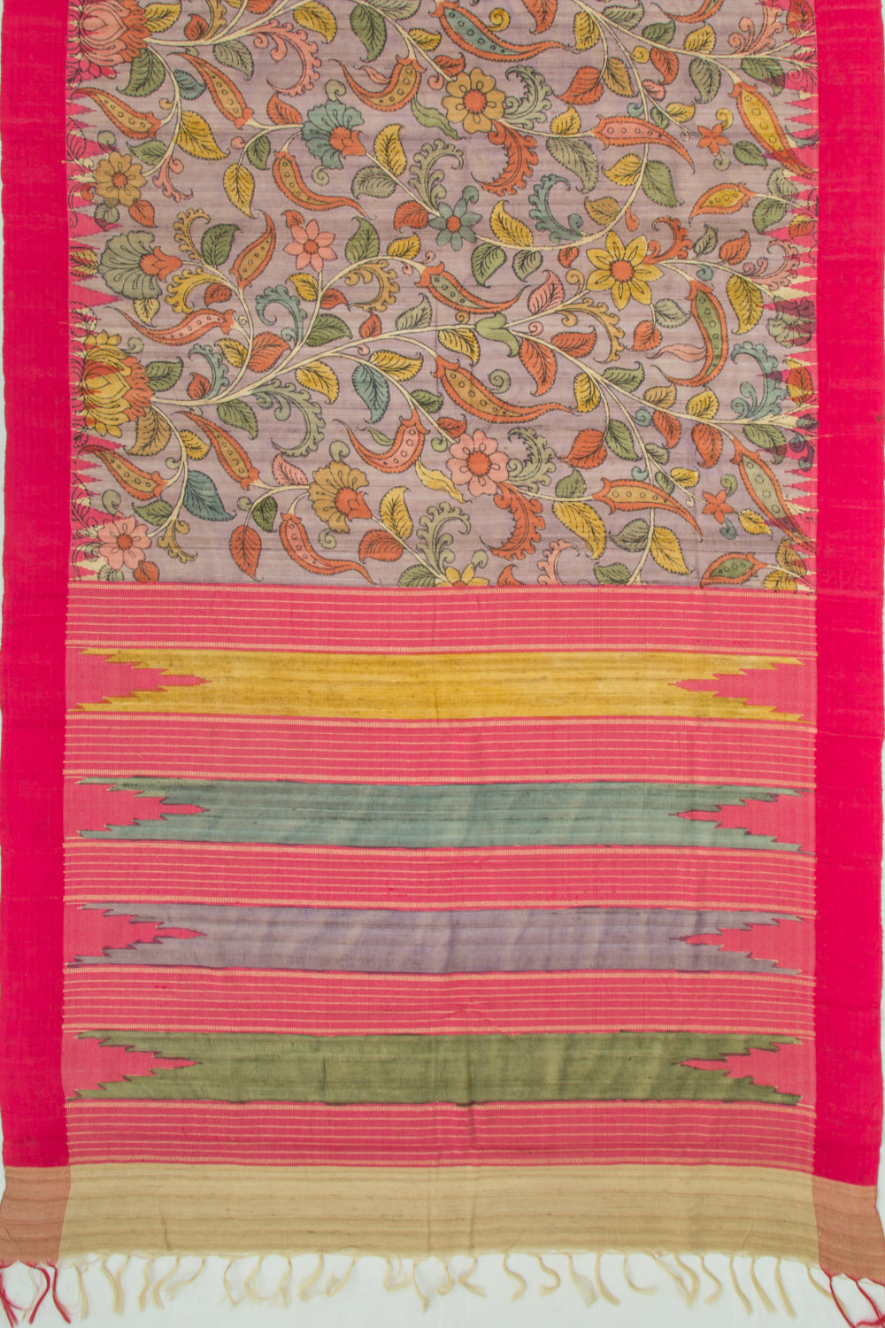 Tussar Kalamkari Handpainted Lilac Saree