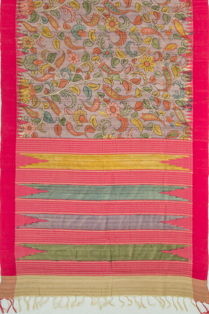 Tussar Kalamkari Handpainted Lilac Saree