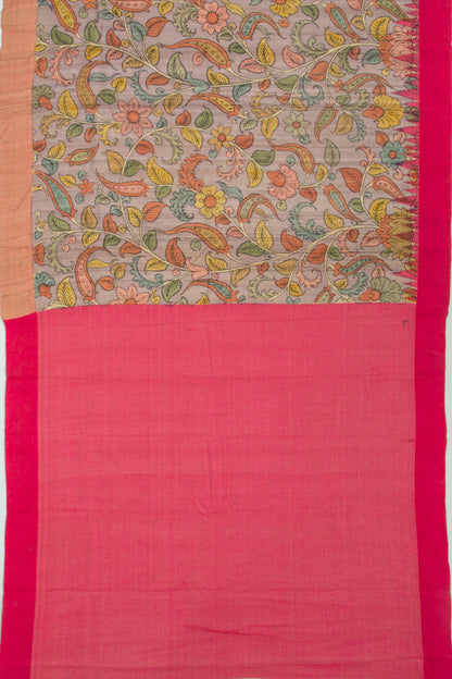 Tussar Kalamkari Handpainted Lilac Saree