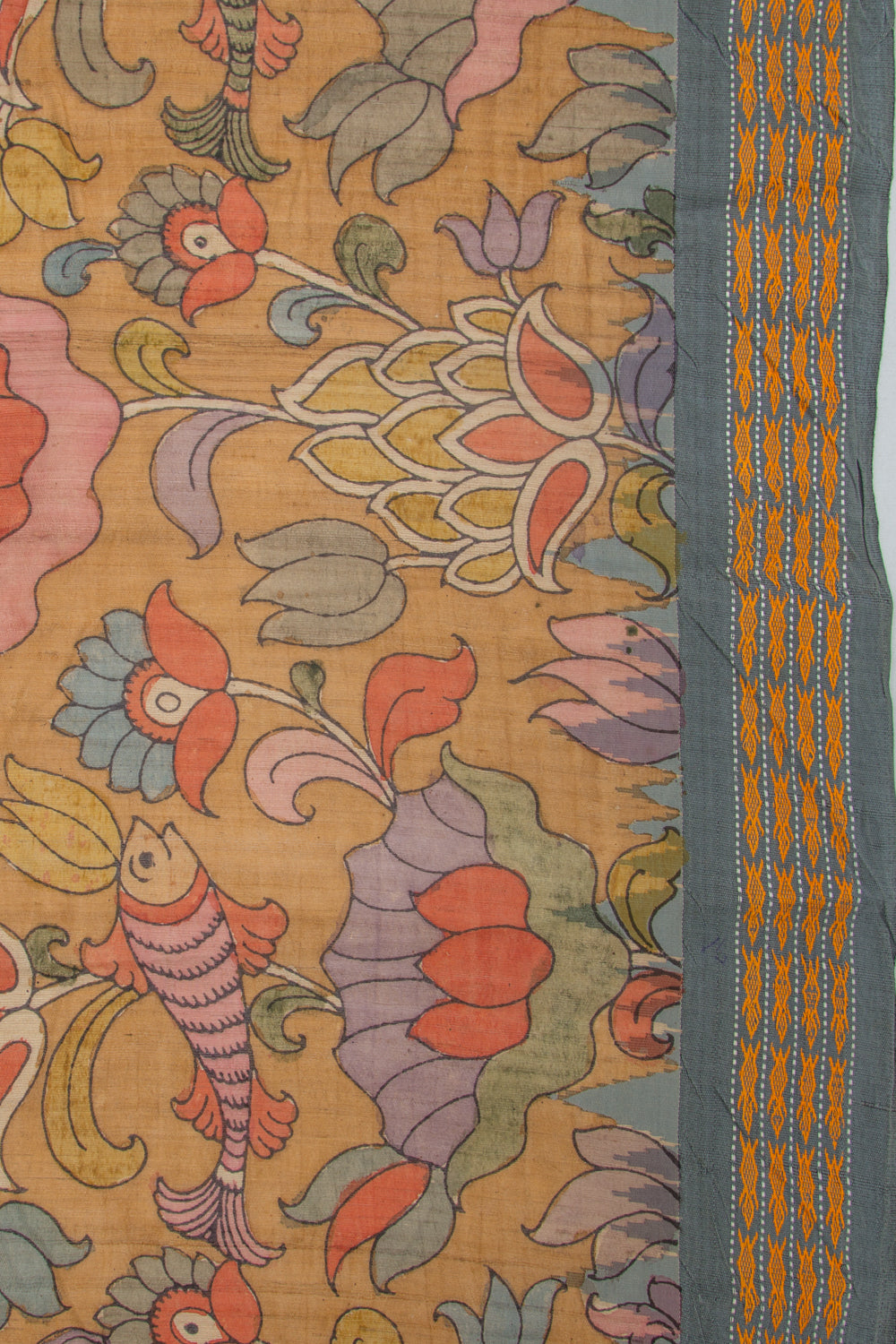 Tussar Kalamkari Handpainted Cream Saree
