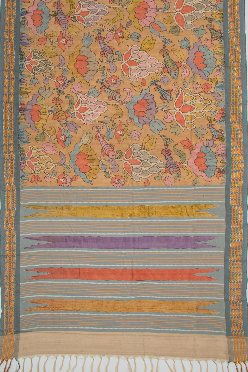 Tussar Kalamkari Handpainted Cream Saree