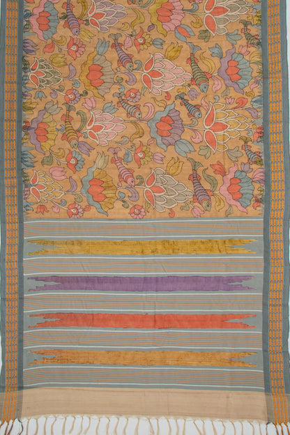 Tussar Kalamkari Handpainted Cream Saree