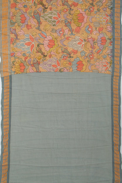 Tussar Kalamkari Handpainted Cream Saree
