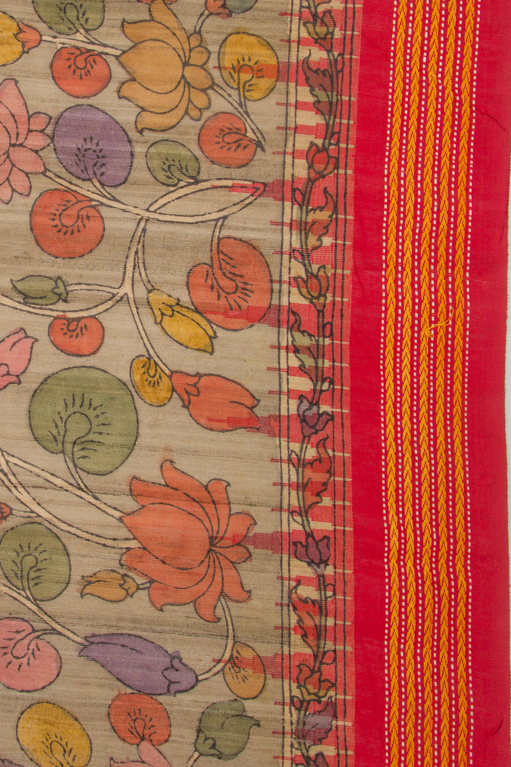 Tussar Kalamkari Handpainted Pastel Grey Saree