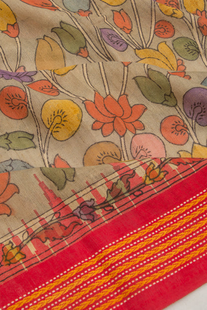 Tussar Kalamkari Handpainted Pastel Grey Saree