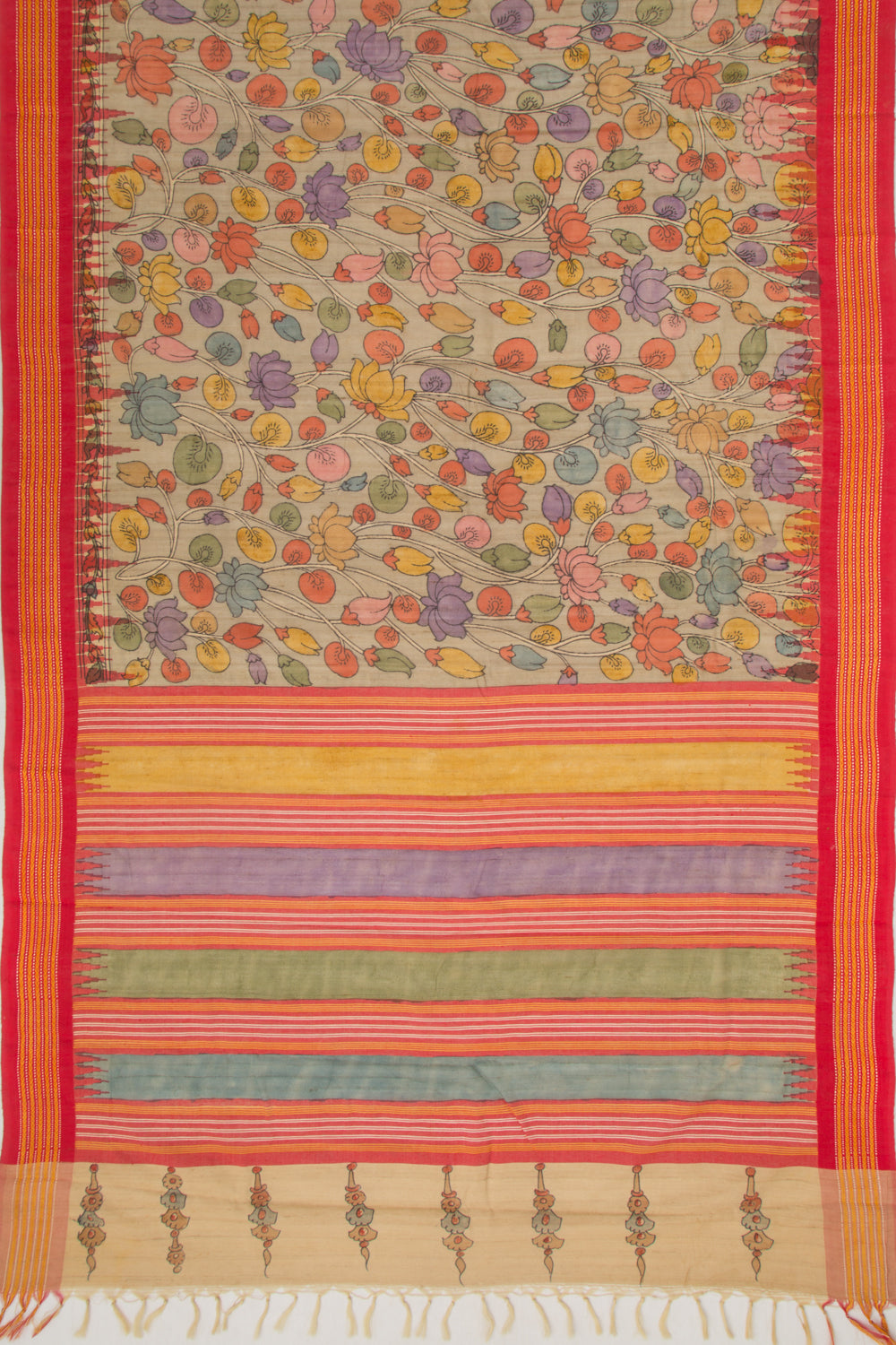 Tussar Kalamkari Handpainted Pastel Grey Saree