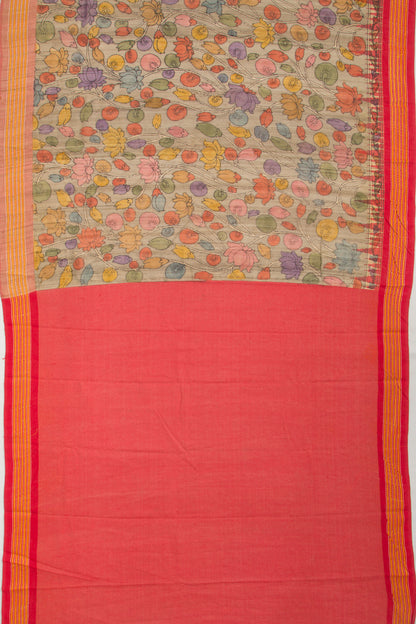 Tussar Kalamkari Handpainted Pastel Grey Saree