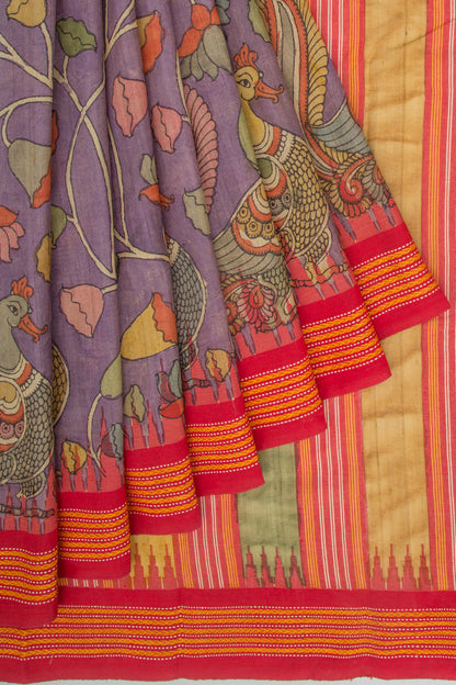 Tussar Kalamkari Handpainted Lilac Saree