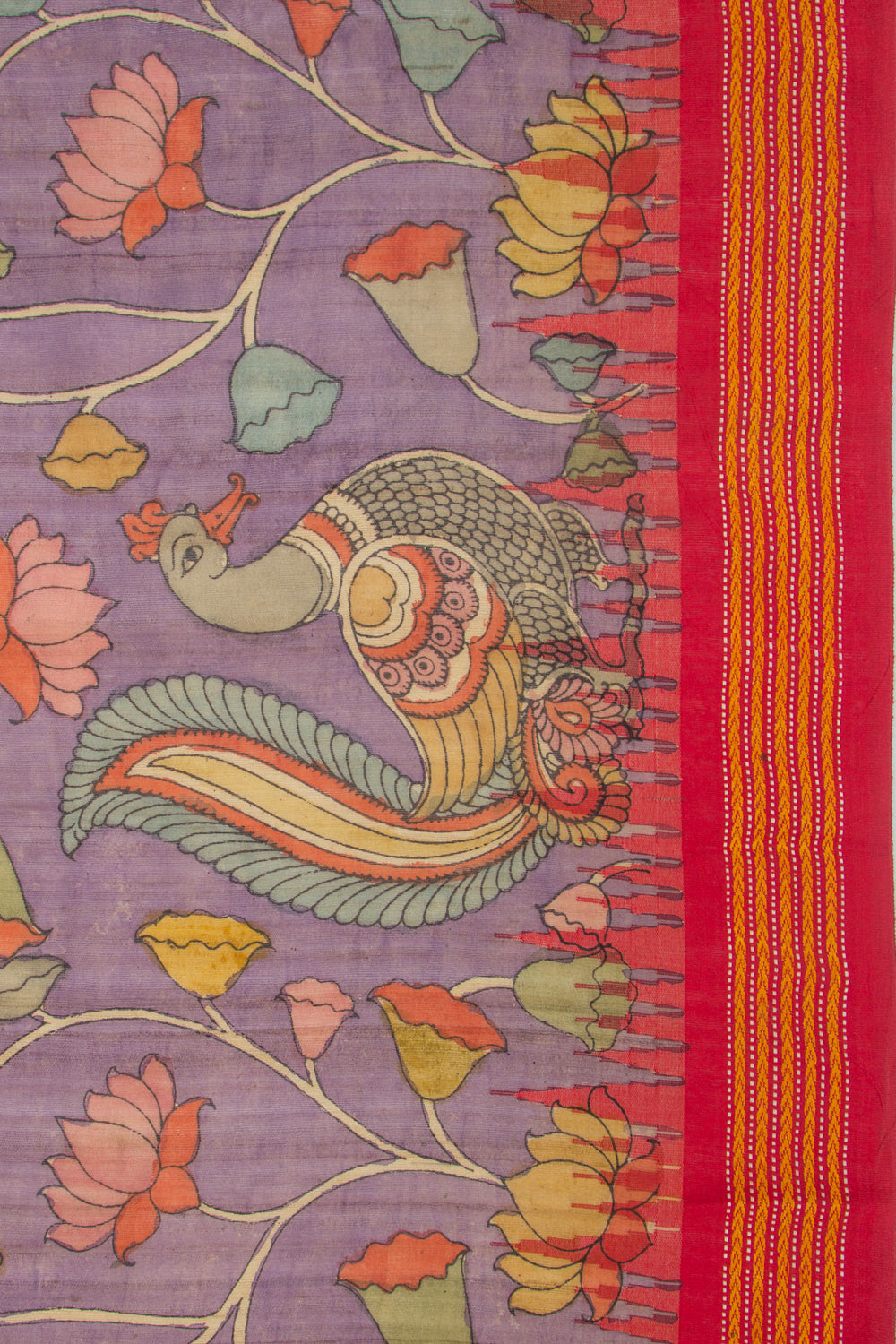 Tussar Kalamkari Handpainted Lilac Saree