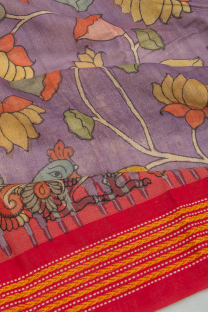 Tussar Kalamkari Handpainted Lilac Saree