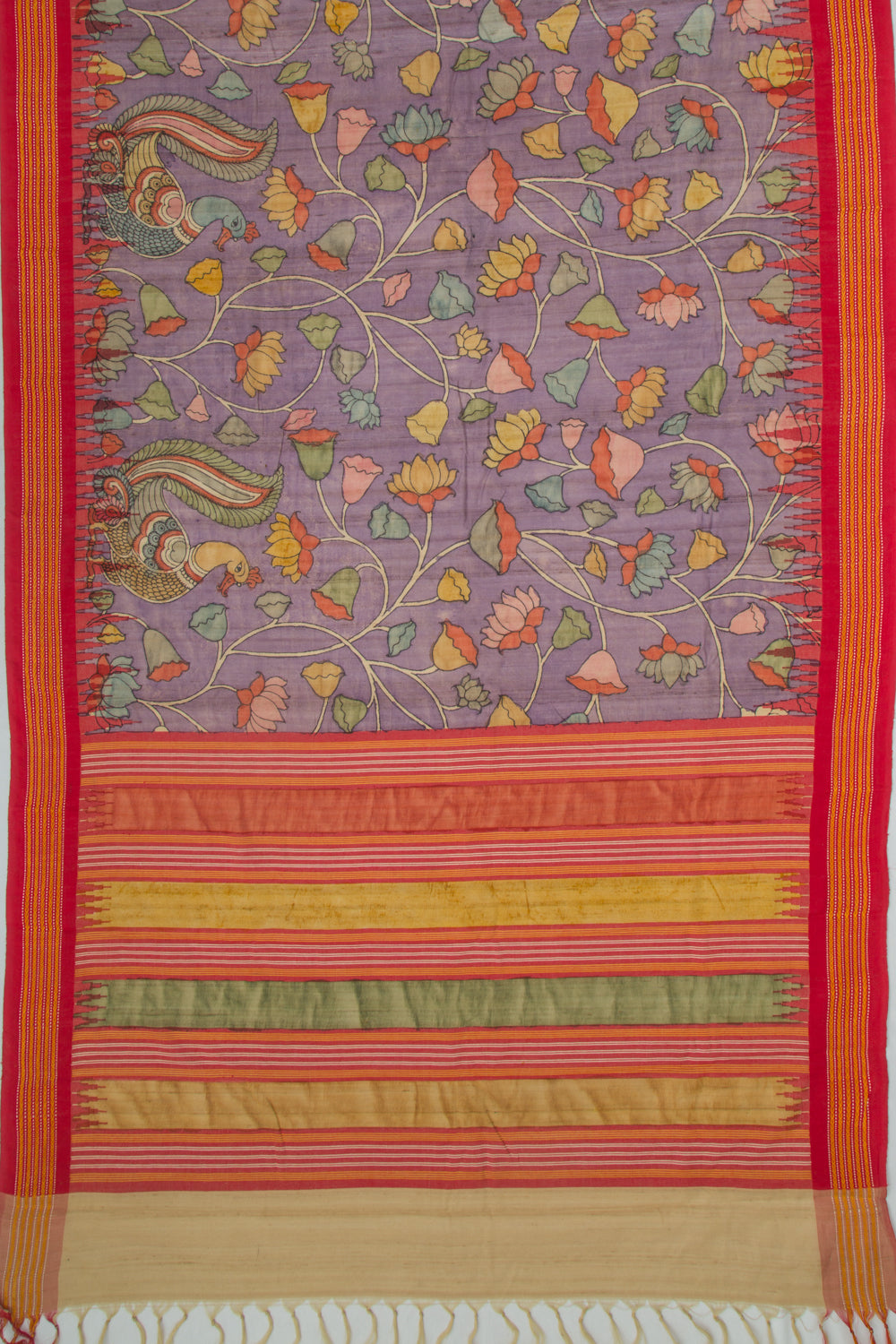 Tussar Kalamkari Handpainted Lilac Saree