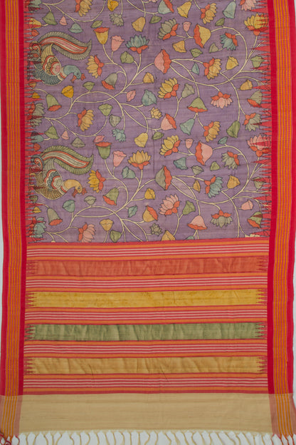 Tussar Kalamkari Handpainted Lilac Saree