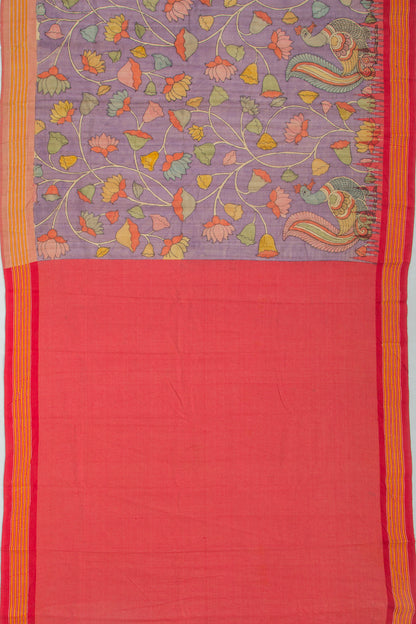Tussar Kalamkari Handpainted Lilac Saree