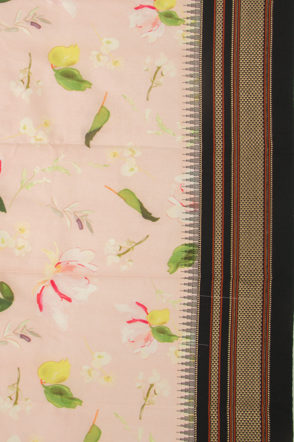 Kanchipuram Silk Floral Printed Peach Saree