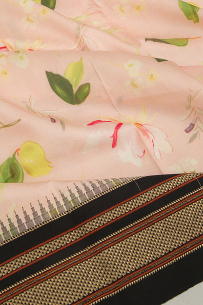 Kanchipuram Silk Floral Printed Peach Saree