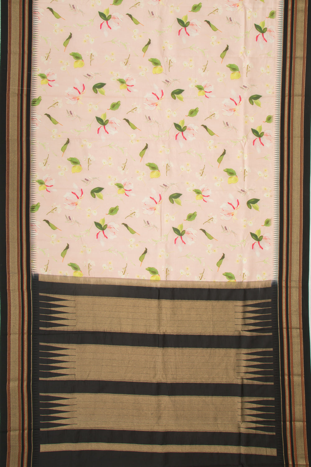 Kanchipuram Silk Floral Printed Peach Saree