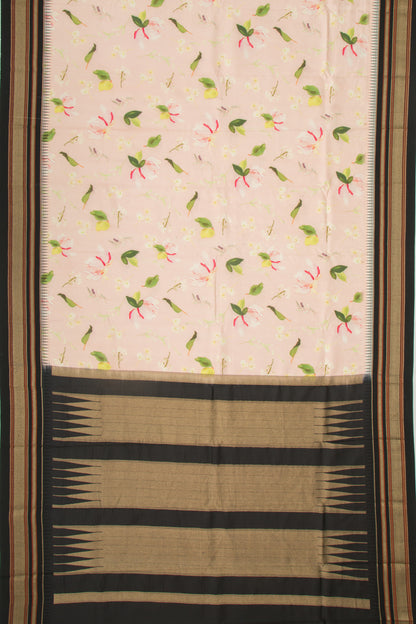 Kanchipuram Silk Floral Printed Peach Saree