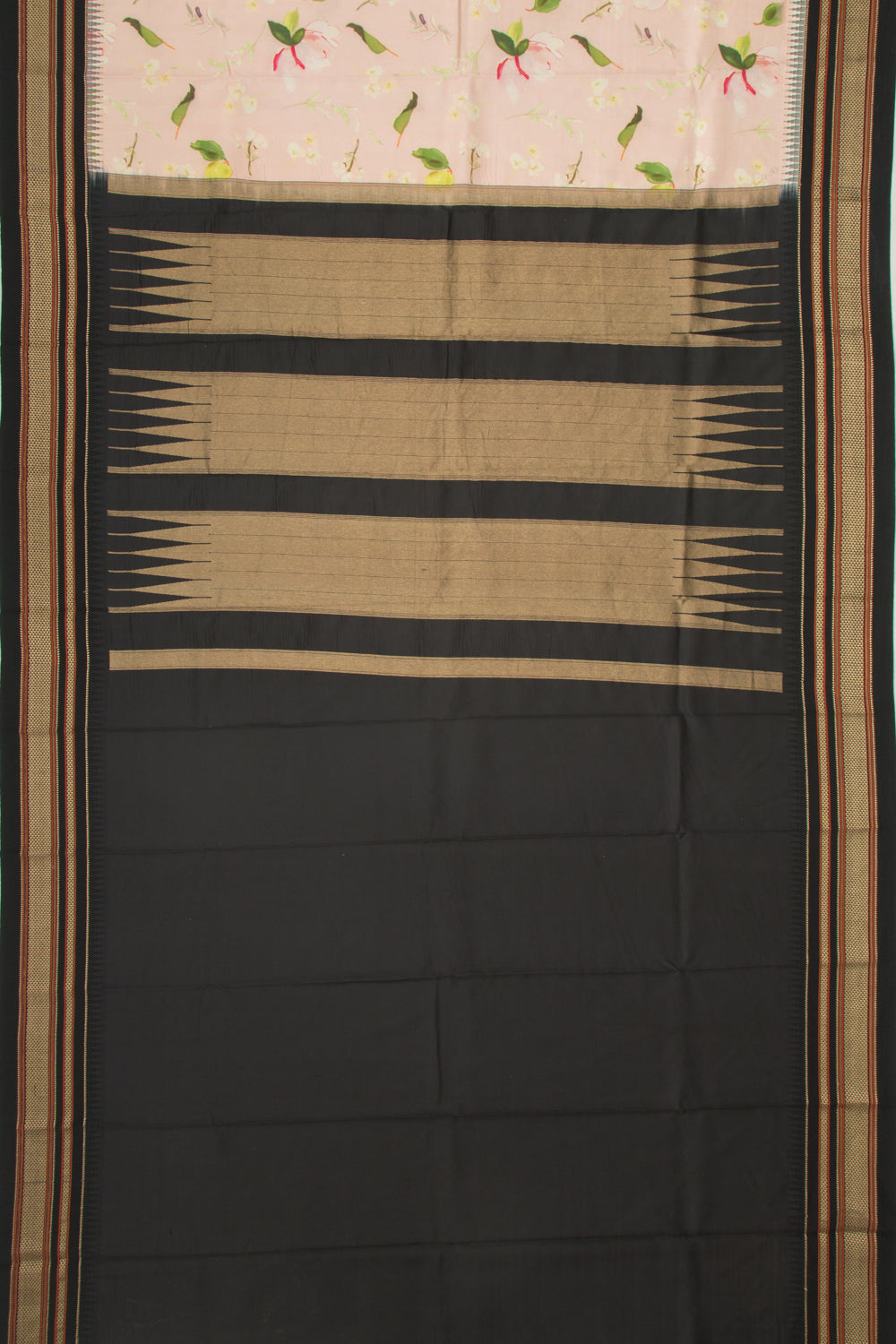 Kanchipuram Silk Floral Printed Peach Saree
