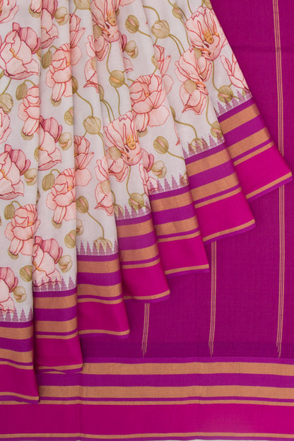 Kanchipuram Silk Floral Printed Pastel Blue Saree