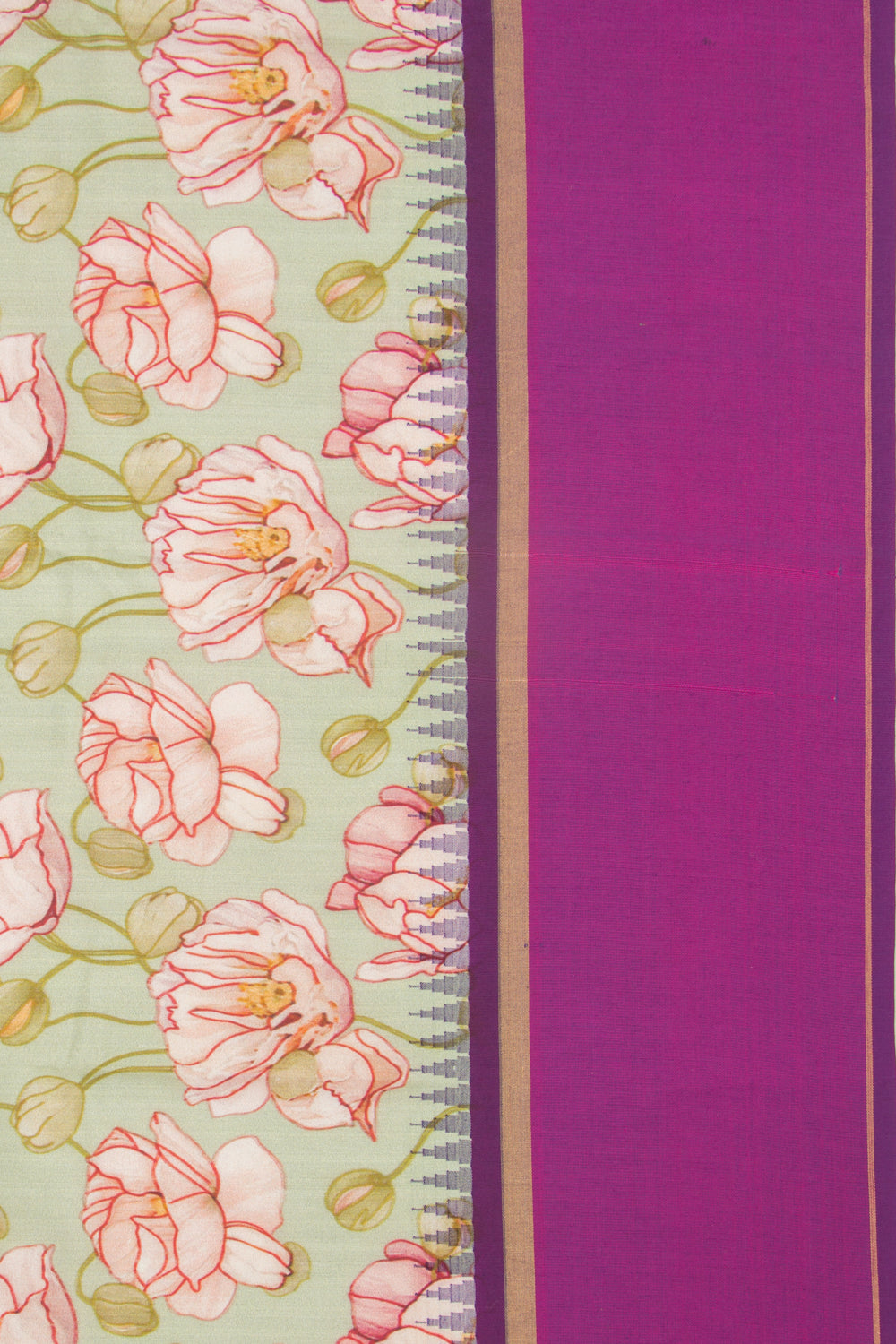 Kanchipuram Silk Floral Printed Pastel Green Saree
