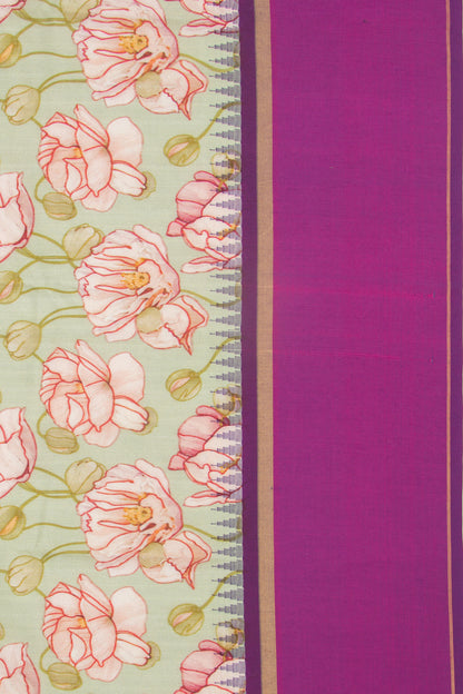 Kanchipuram Silk Floral Printed Pastel Green Saree
