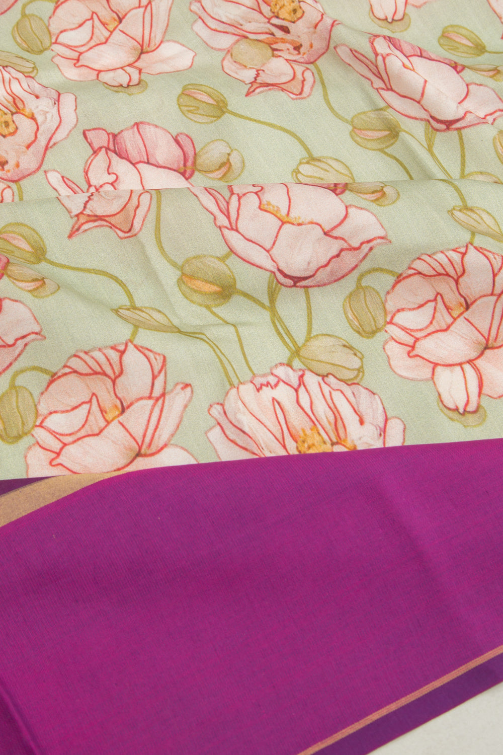 Kanchipuram Silk Floral Printed Pastel Green Saree
