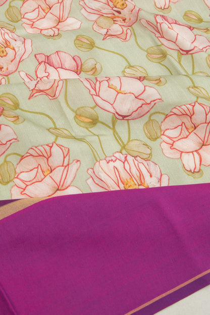 Kanchipuram Silk Floral Printed Pastel Green Saree