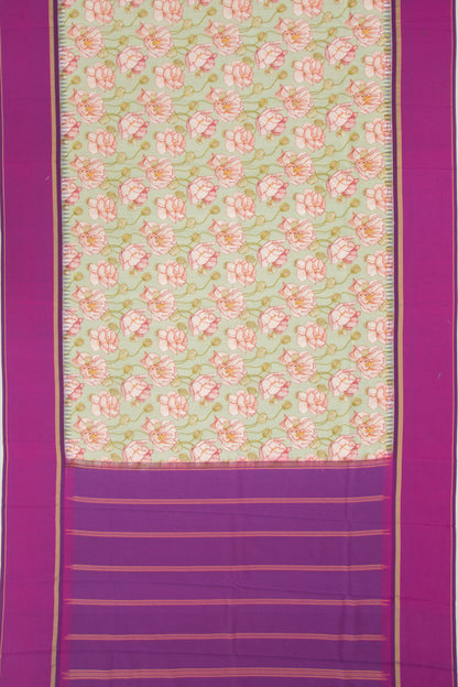 Kanchipuram Silk Floral Printed Pastel Green Saree