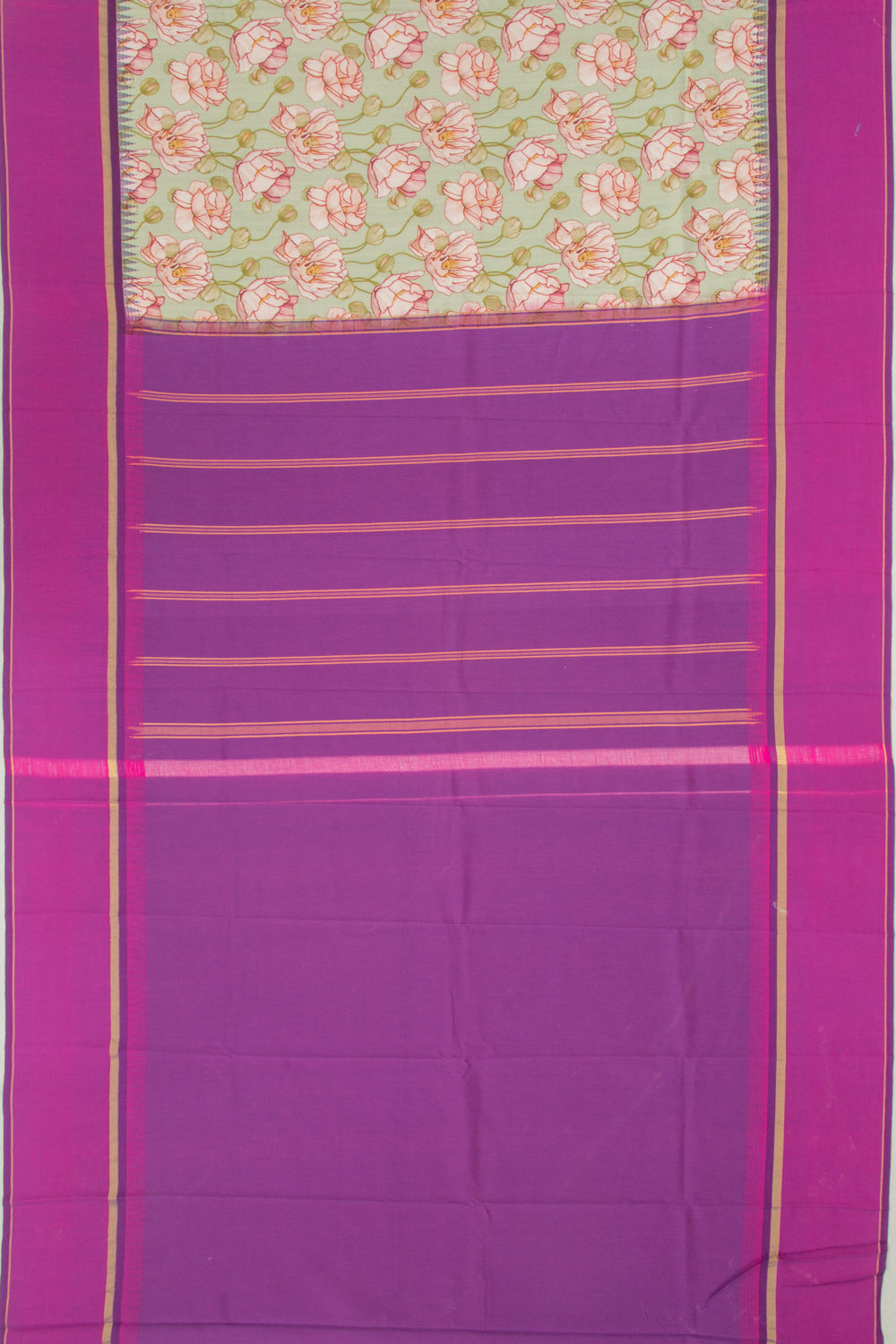 Kanchipuram Silk Floral Printed Pastel Green Saree