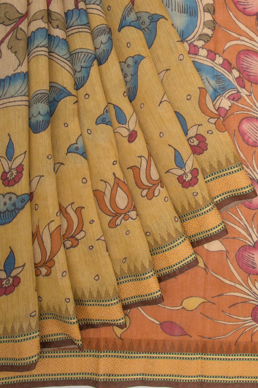 Soft Tussar Kalamkari Handpainted Beige Saree