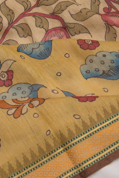 Soft Tussar Kalamkari Handpainted Beige Saree
