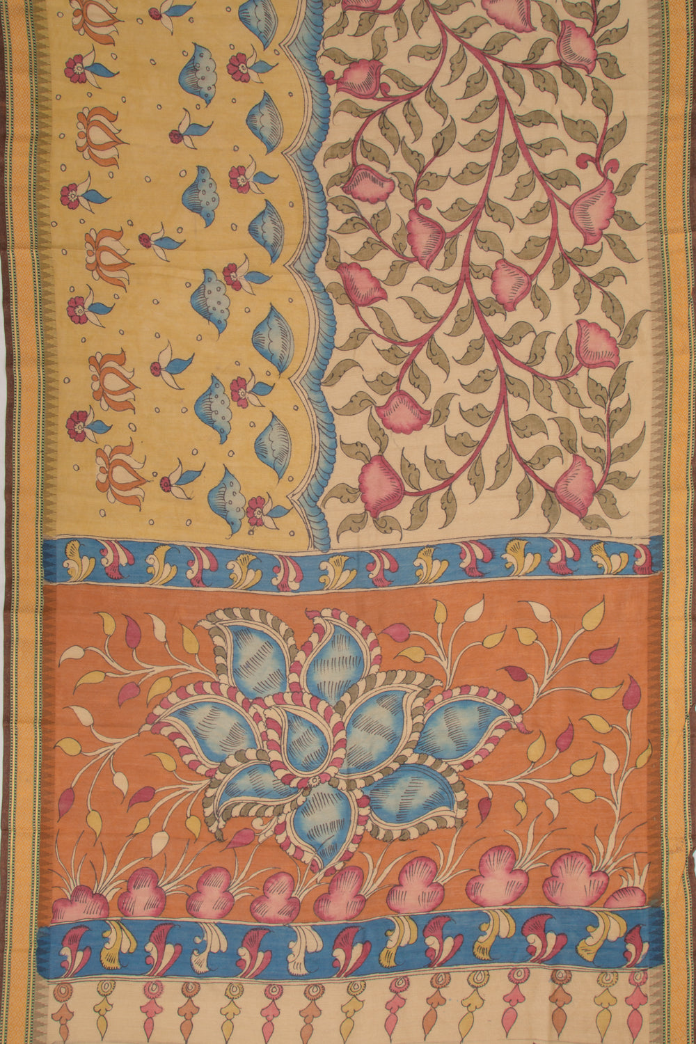 Soft Tussar Kalamkari Handpainted Beige Saree